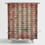 Rough Stained Surface of City Street Brickwork with Scratches Shower Curtain - Red