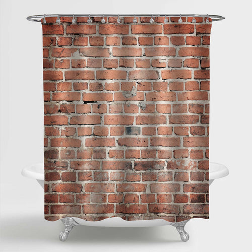 Rough Stained Surface of City Street Brickwork with Scratches Shower Curtain - Red