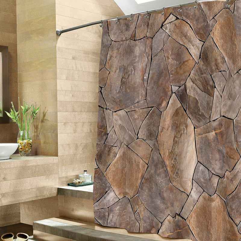 Stacked Rock Wall Texture Shower Curtain - Brwon