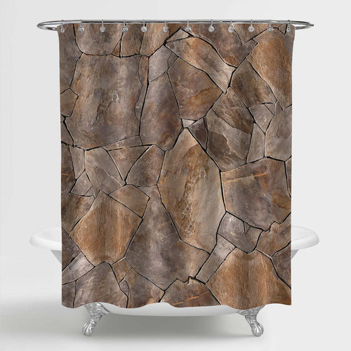 Stacked Rock Wall Texture Shower Curtain - Brwon