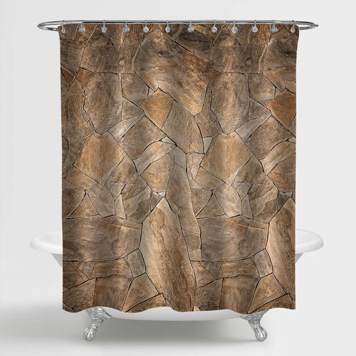 Uneven Cracked Stone Wall Surface with Cement Shower Curtain - Brown