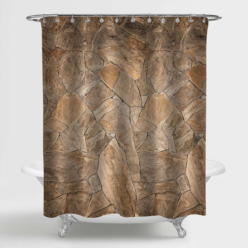 Uneven Cracked Stone Wall Surface with Cement Shower Curtain - Brown