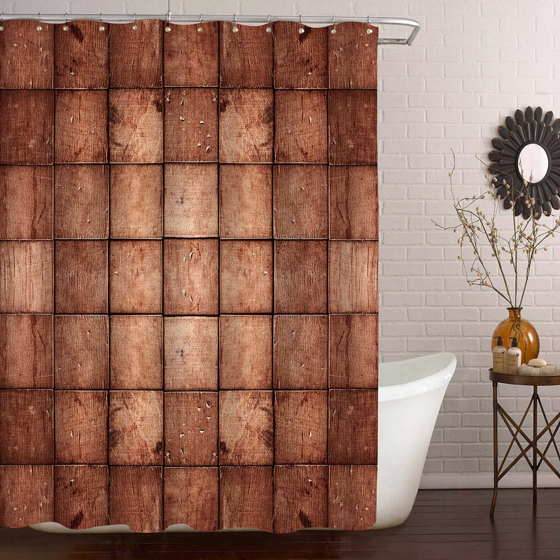 Grunge Pattern of Mosaic of Square Wooden Planks Shower Curtain - Brown