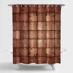 Grunge Pattern of Mosaic of Square Wooden Planks Shower Curtain - Brown