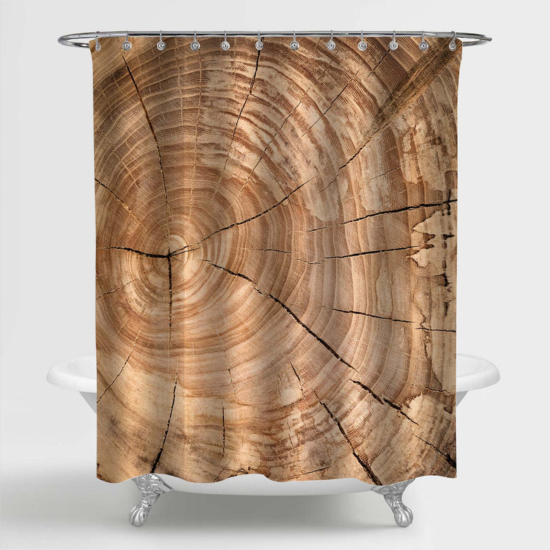 Oak Tree Trunk with Annual Rings Shower Curtain - Brown