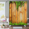 Fresh Spring Grass and Leaf Over Wood Fence Background Shower Curtain