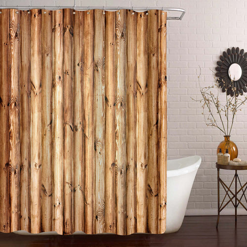 Natural Aged Wooden Panels Shower Curtain - Brown