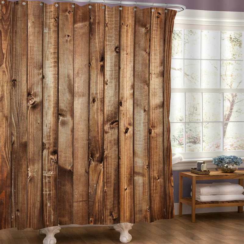 Old Wood Panels Wall Background Shower Curtain - Brown