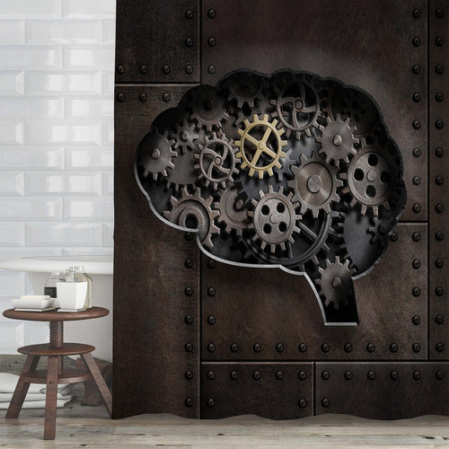 Retro Brain Gears and Cogs Shower Curtain - Bronze