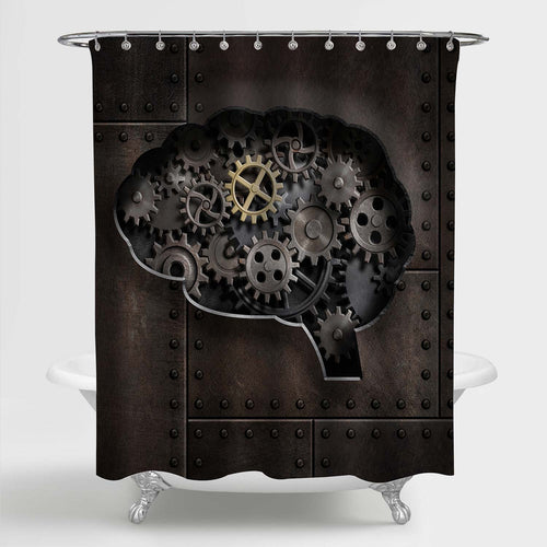 Retro Brain Gears and Cogs Shower Curtain - Bronze