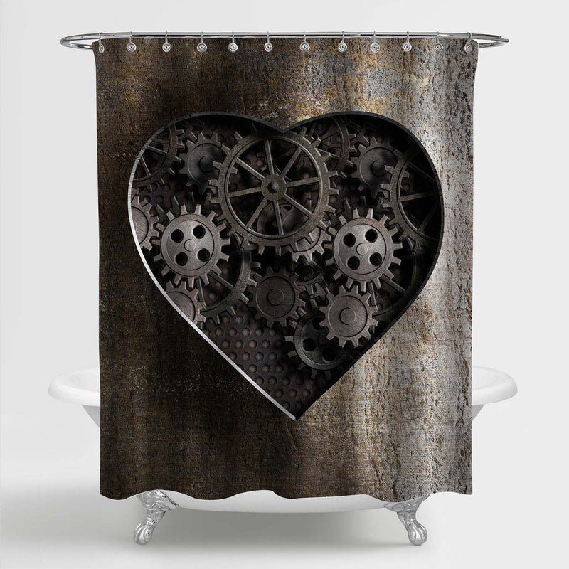 Metal Heart with Rusty Gears and Cogs Shower Curtain - Bronze