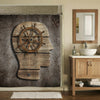 Old Steering Wheel Over Wood Head Silhouette Shower Curtain - Brown