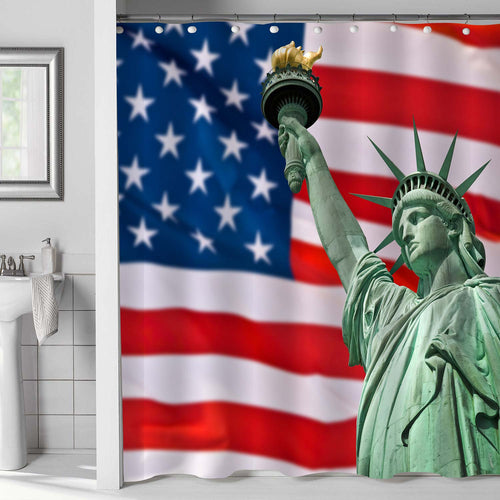 Statue of Liberty Against the American Flag Shower Curtain