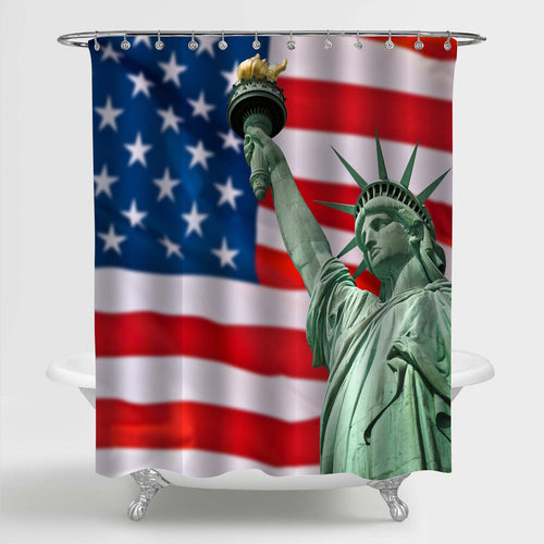 Statue of Liberty Against the American Flag Shower Curtain