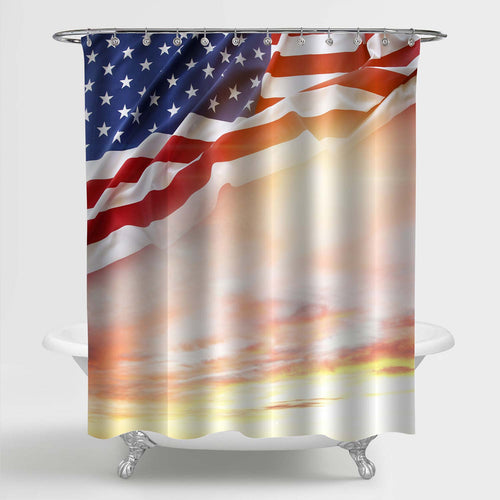 American Stars and Stripes Flag Waving in the Bright Sky Shower Curtain