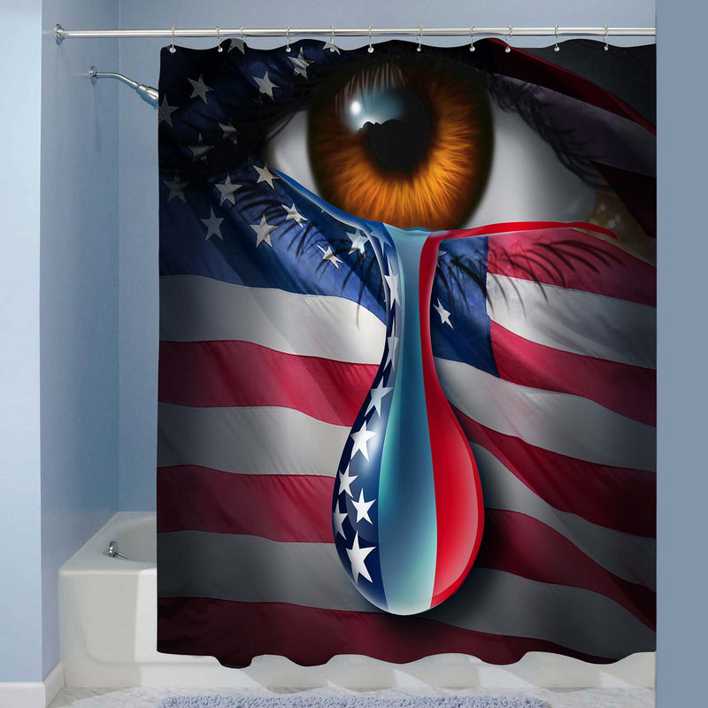 Human Eye Crying a Tear with the American Flag Shower Curtain - Blue White