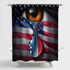 Human Eye Crying a Tear with the American Flag Shower Curtain - Blue White