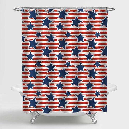 American Flag Pattern Shower Curtain - Red Blue