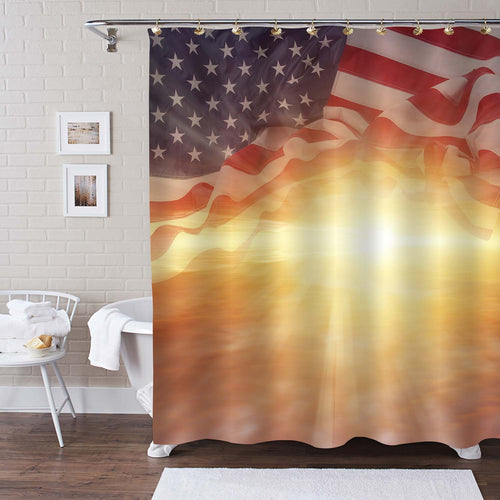 American Flag Against Sky with Clouds Shower Curtain