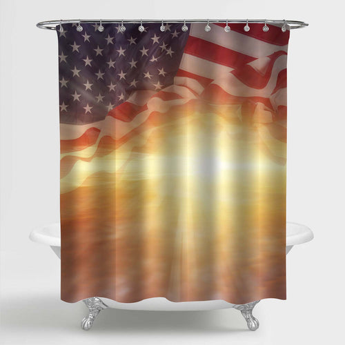 American Flag Against Sky with Clouds Shower Curtain