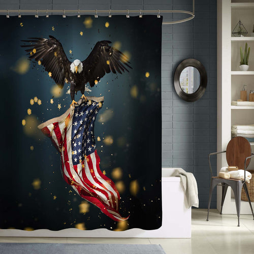 North American Bald Eagle with American Flag Shower Curtain