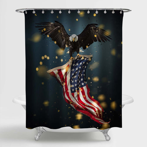 North American Bald Eagle with American Flag Shower Curtain