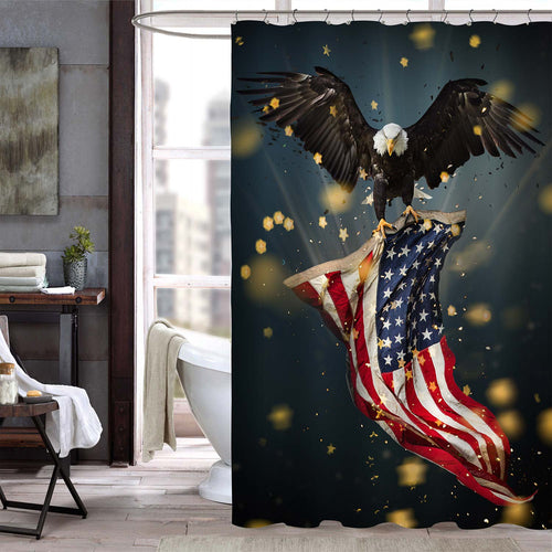 Flying Bald Eagle with American Flag Shower Curtain