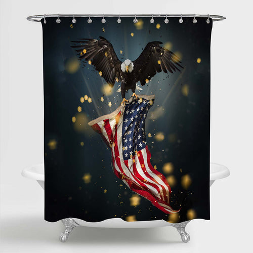 Flying Bald Eagle with American Flag Shower Curtain