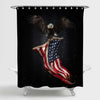 Flying North American Bald Eagle with American Flag Shower Curtain