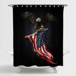 Flying North American Bald Eagle with American Flag Shower Curtain