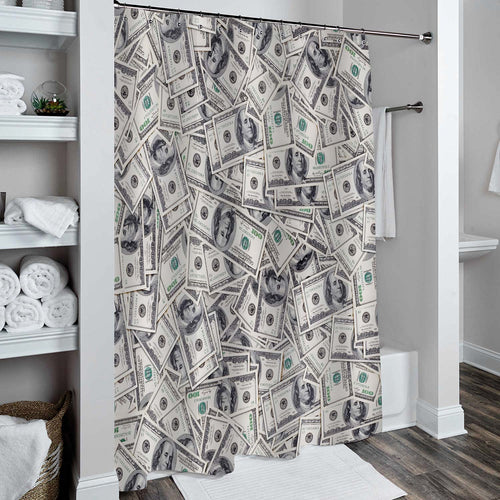 One Hundred Dollars Pile Shower Curtain - Grey