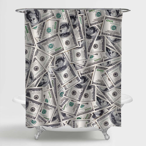 Big Pile of American Paper Dollar Bills Shower Curtain - Grey