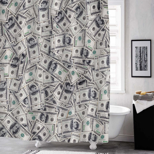 Stack of Cash Money in Hundred Dollar Banknotes Shower Curtain - Grey