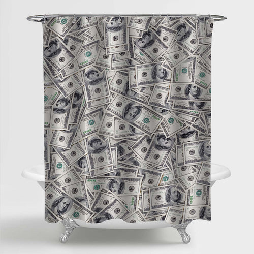 Stack of Cash Money in Hundred Dollar Banknotes Shower Curtain - Grey