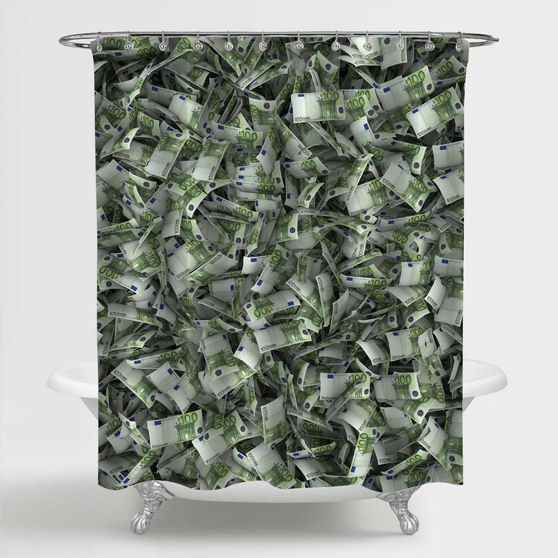 Giant Money Flying 100 Euro Notes Shower Curtain - Green