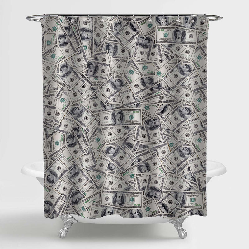US Dollar Bank Notes Shower Curtain - Grey