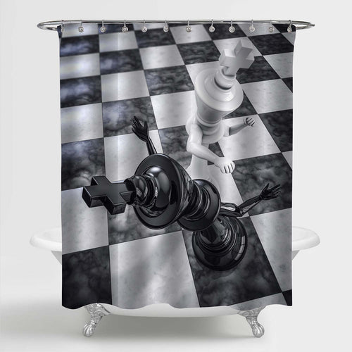 Checkmate Knockout Shower Curtain - Black White