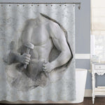 Athletic Man Cuts His Body of Marble Stone Shower Curtain - Grey