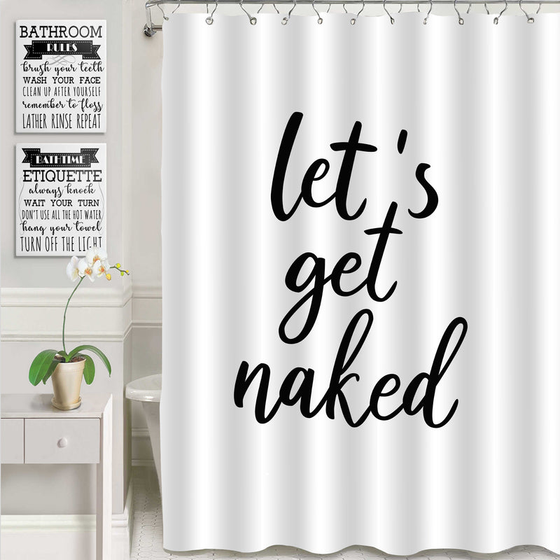 Hand Drawn Let's Get Naked Shower Curtain - Black White