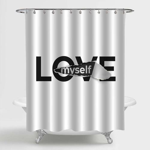 3D Love Myself Quoted Shower Curtain - Black White