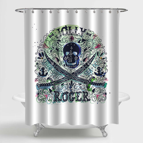 Nautical Jolly Roger Shower Curtain Set - Green Blue