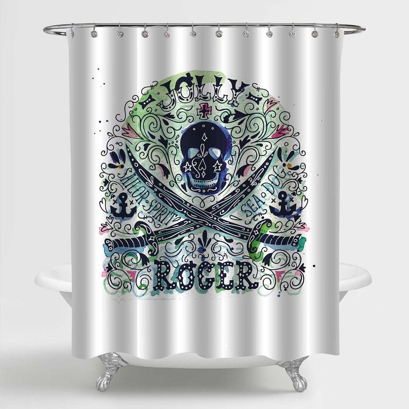 Nautical Jolly Roger Shower Curtain Set - Green Blue