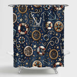 Cartoon Nautical Marine Pattern Shower Curtain - Dark Blue Brown