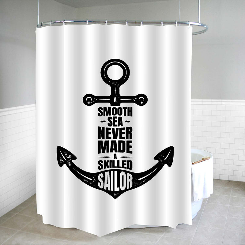 Motivational Quoted Nautical Shower Curtain - Black White