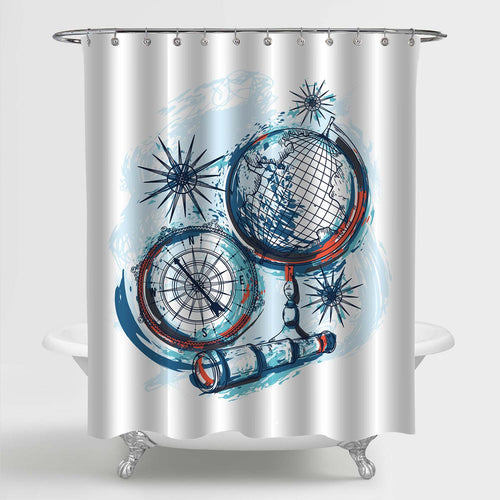 Retro Nautical Adventrure Shower Curtain - Blue