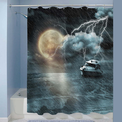 Boat in Dangerous Storm Evening on Ocean Shower Curtain - Dark Grey