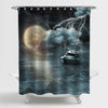 Boat in Dangerous Storm Evening on Ocean Shower Curtain - Dark Grey