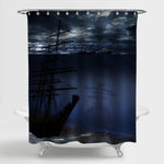 Forgotten Ancient Sailboat Under Ocean Waves Shower Curtain - Dark Blue