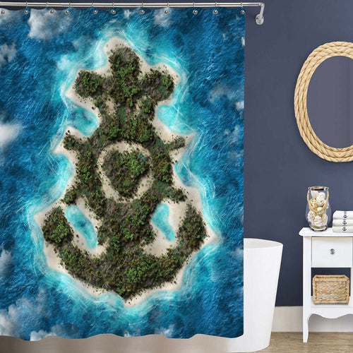 Anchor Island Illustration Shower Curtain - Blue Green