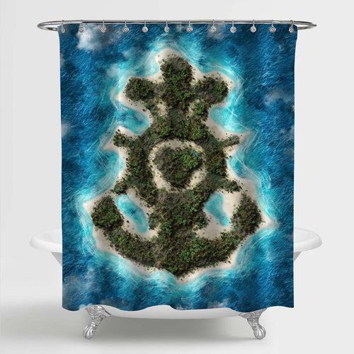 Anchor Island Illustration Shower Curtain - Blue Green